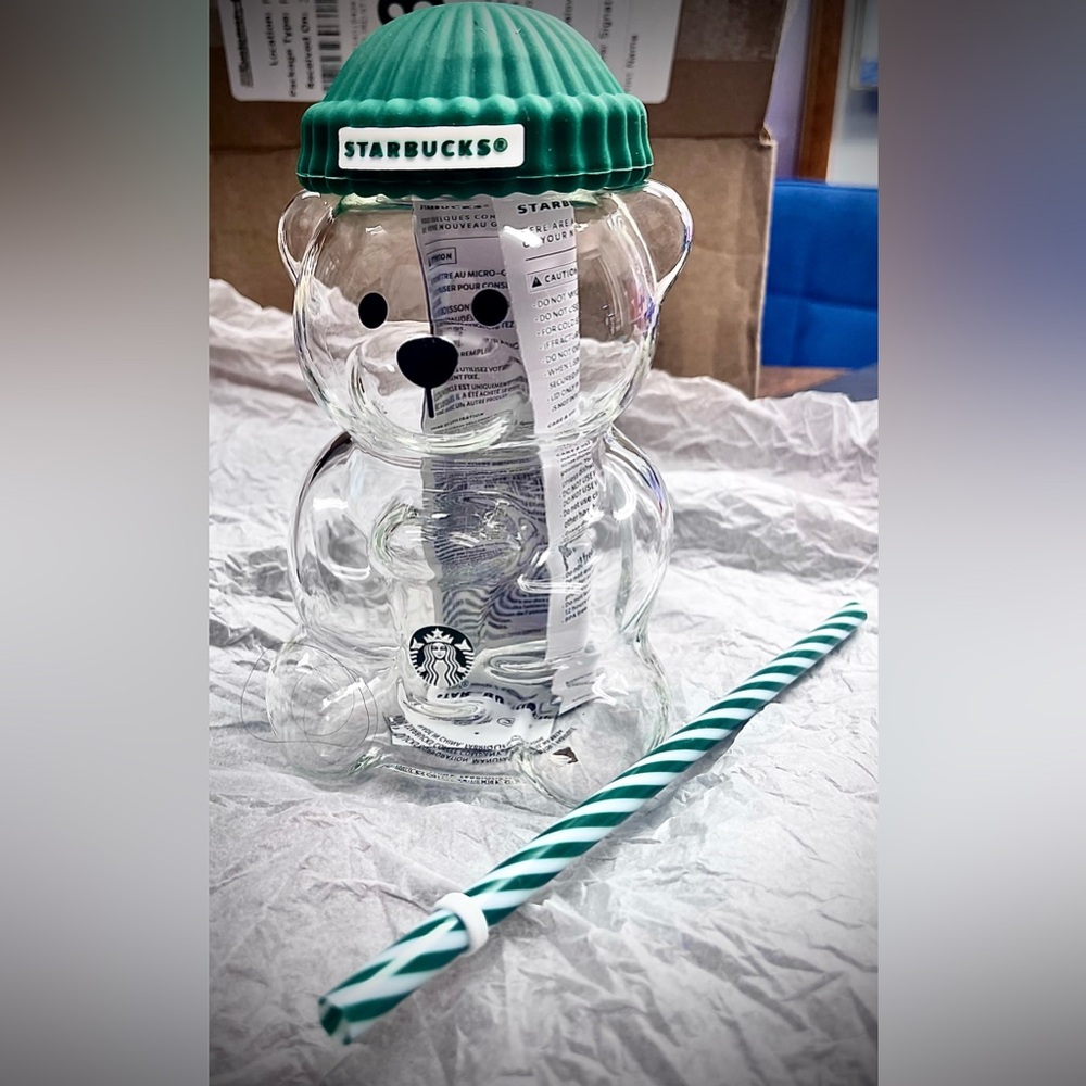 Starbucks Clear Bearista Cold Cup with Green-White Straw